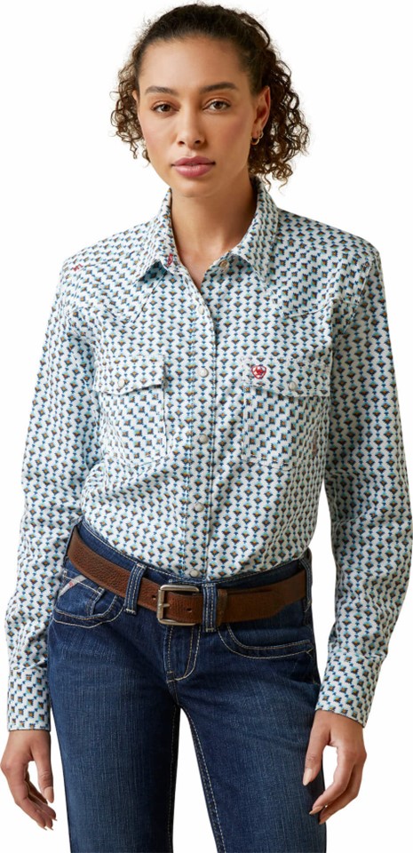 Ariat Women's FR Middleton Snap Front L/S Work Shirt - Bachelor Button Print