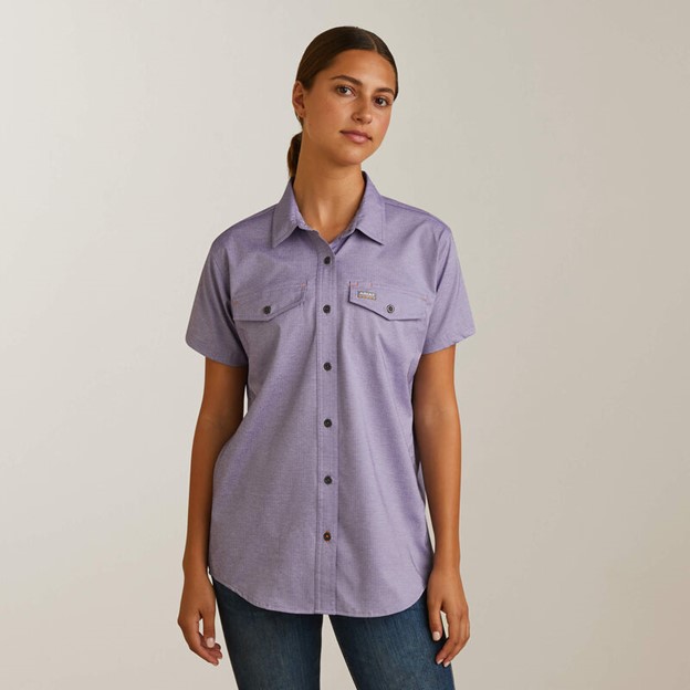 Ariat Women's Rebar Made Tough VentTEK DuraStretch Button Front S/S Shirt - Corsican Blue Heather