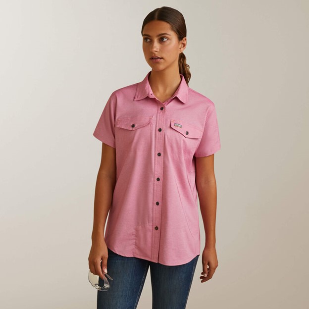 Ariat Women's Rebar Made Tough VentTEK DuraStretch Button Front S/S Shirt - Cherry Jubilee