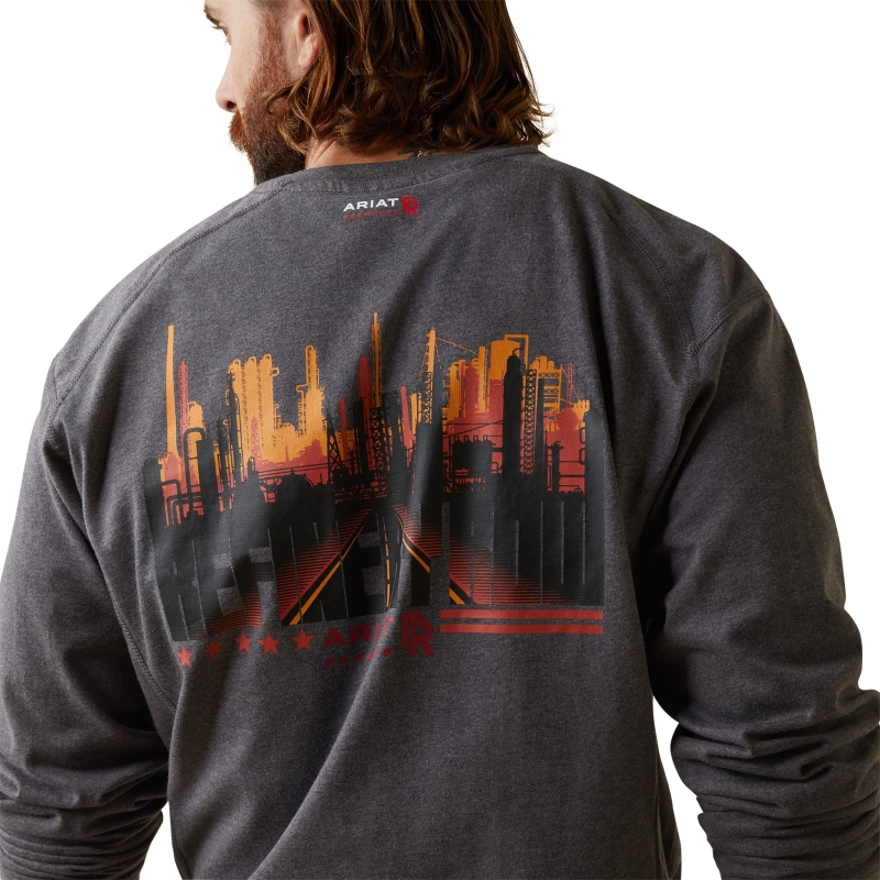 *SALE* LIMITED SIZES & QUANTITIES LEFT!!  Ariat FR Air Refinery Row Graphic Henley Pocket L/S Shirt - Charcoal Heather