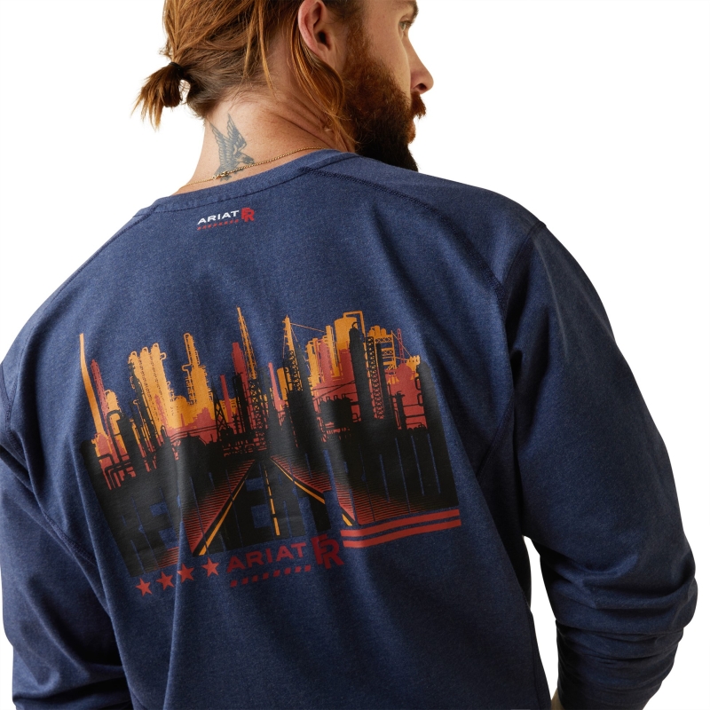 *SALE* LIMITED SIZES & QUANTITIES LEFT!!  Ariat FR Air Refinery Row Graphic Henley Pocket L/S Shirt - Navy Heather