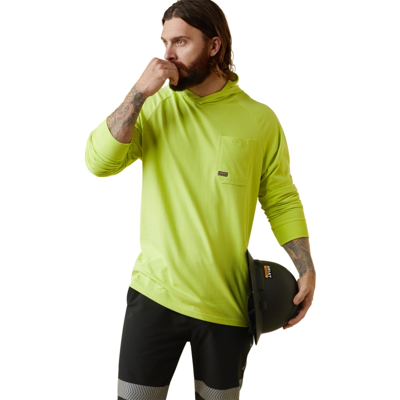 *SALE* LIMITED SIZES & QUANTITIES LEFT!!  Ariat Rebar Cotton Strong Hooded Pocket L/S Shirt - Bright Yellow