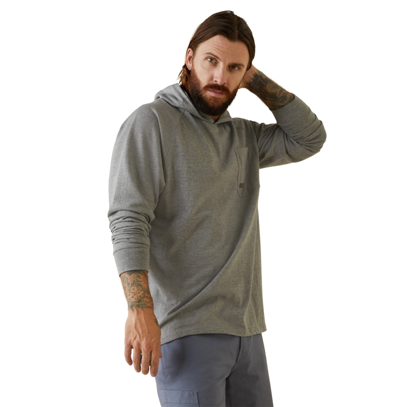 *SALE* LIMITED SIZES & QUANTITIES LEFT!!  Ariat Rebar Cotton Strong Hooded Pocket L/S Shirt - Heather Grey