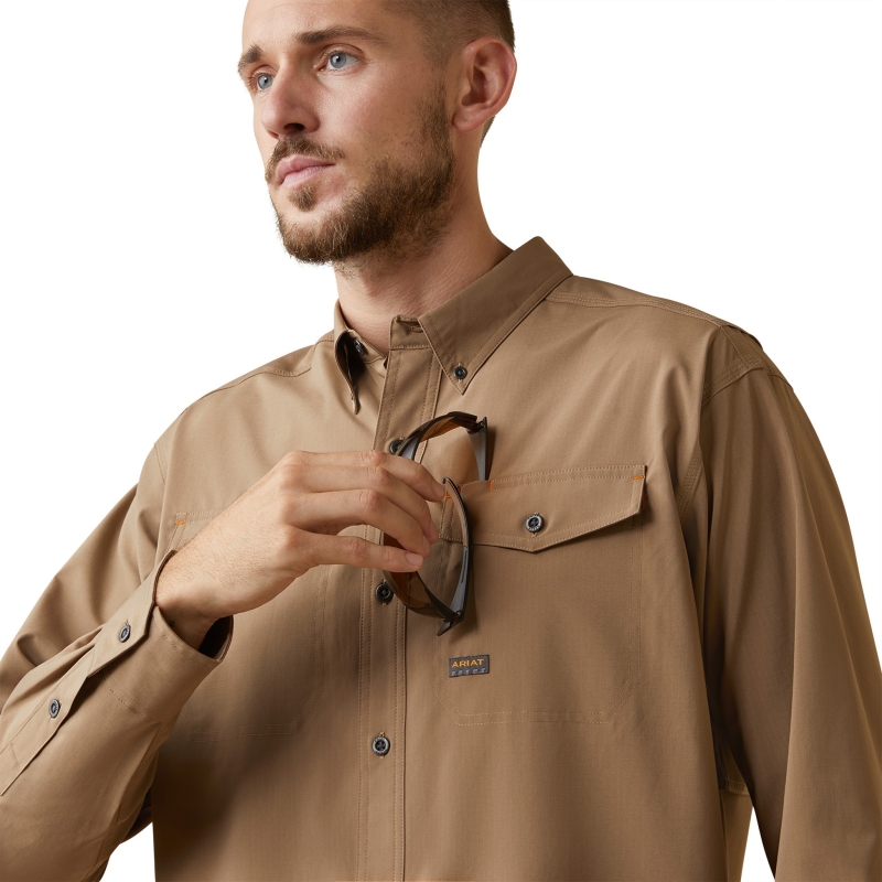 *SALE* LIMITED SIZES & QUANTITIES LEFT!!  Ariat Rebar Made Tough VentTEK DuraStretch Button Front L/S Shirt - Khaki