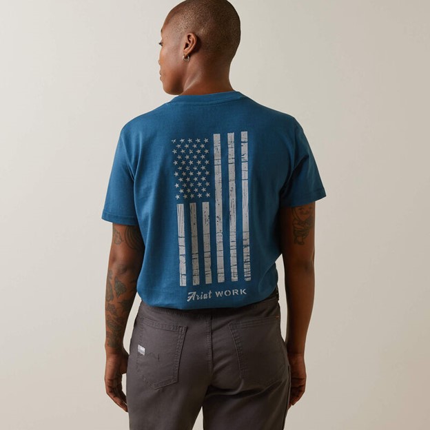 Ariat Women's Rebar Cotton Strong American Flag V-Neck Pocket S/S Shirt - Key Largo