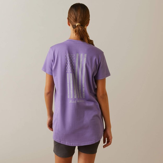Ariat Women's Rebar Cotton Strong American Flag V-Neck Pocket S/S Shirt - Paisley Purple