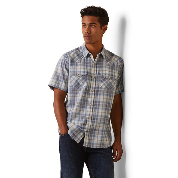 *SALE* ONLY XS - S - M - XL LEFT!!  Ariat Halterman Retro Fit Snap Front S/S Shirt - White Asparagus