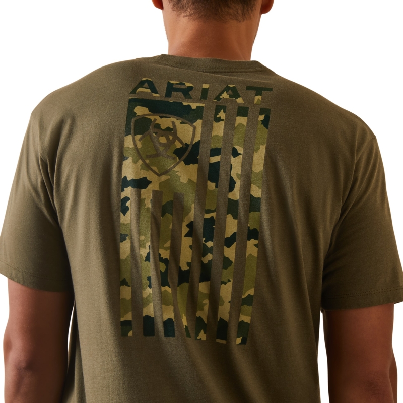 Ariat Tonal Camo Flag Crewneck S/S Shirt - Military Heather