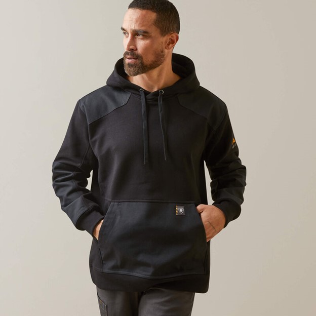 Ariat Rebar Workman DuraCanvas Hooded Pullover Sweatshirt - Black/ Black