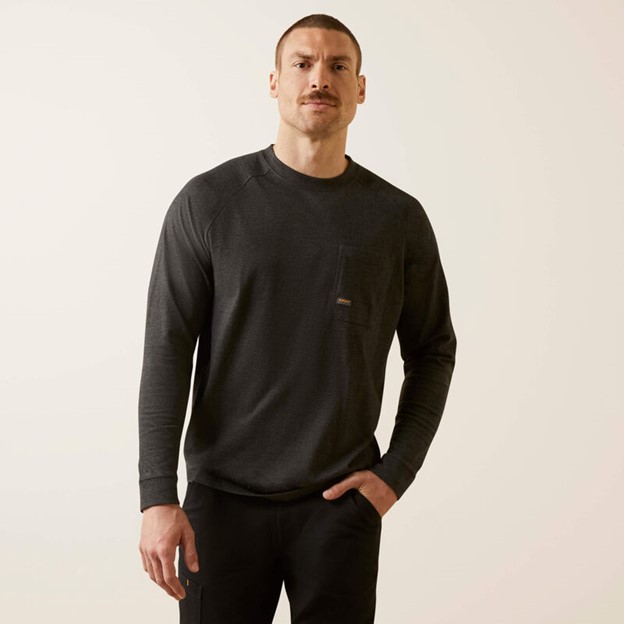 *SALE* LIMITED SIZES & QUANTITIES LEFT!!  Ariat Rebar Cotton Strong Crewneck Pocket L/S Shirt - Charcoal Heather