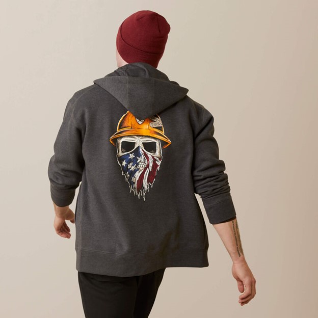 *SALE* LIMITED SIZES & QUANTITIES LEFT!!  Ariat Born For This Logo Hooded Zip-Front Sweatshirt - Charcoal Heather