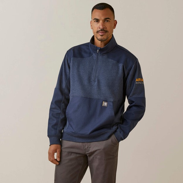 *SALE* LIMITED SIZES & QUANTITIES!! Ariat Rebar Workman Duracanvas Mockneck Quarter-Zip Sweatshirt - Navy Heather
