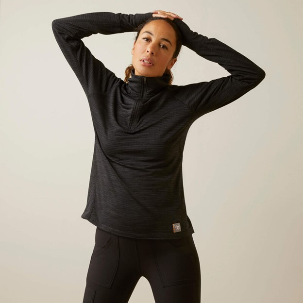 Ariat Women's Rebar Quarter-Zip Gridwork L/S Baselayer L/S Shirt - Black