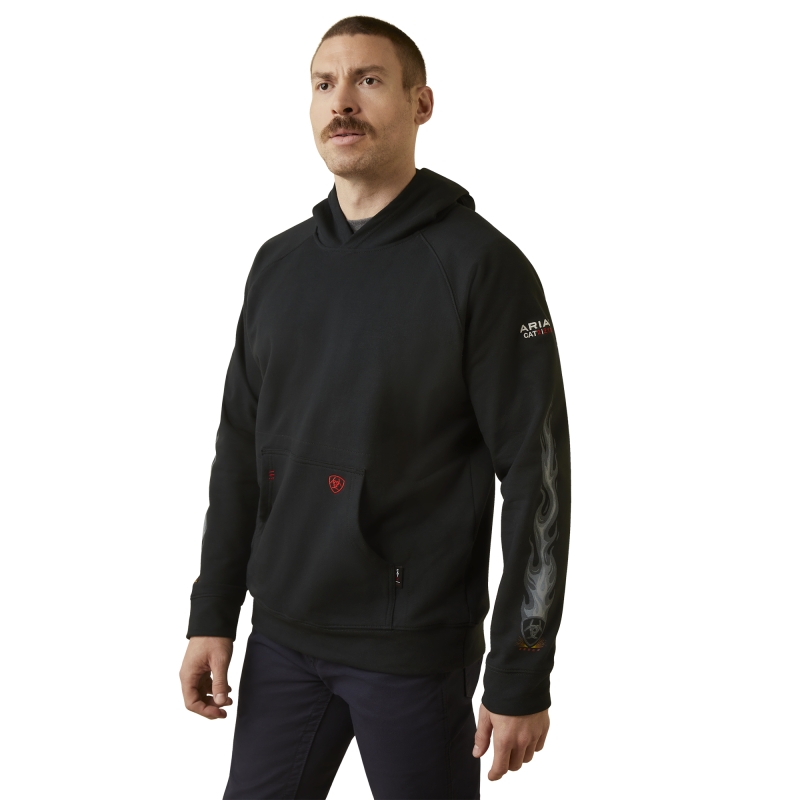 *SALE* ONLY LT - XLT - 3XL LEFT!! Ariat FR Durastretchâ„¢ Flames Hooded Pullover Sweatshirt - Black