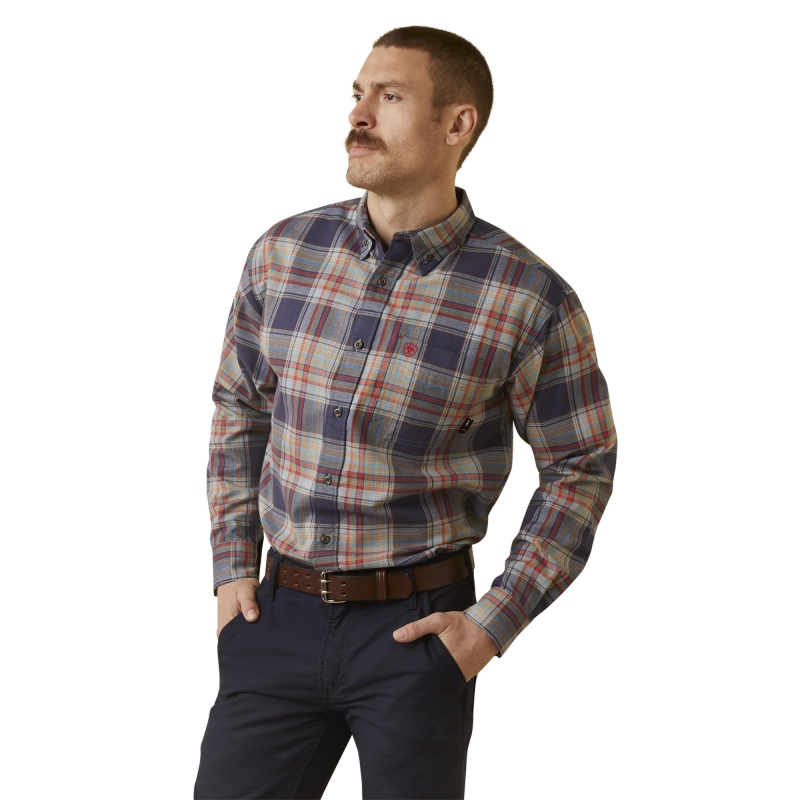 *SALE* ONLY SIZE 3XL & 4XL LEFT!! Ariat FR Button Front Kane Work Shirt - Navy Plaid