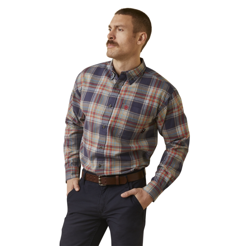 Ariat FR Button Front Kane Work Shirt - Navy Plaid