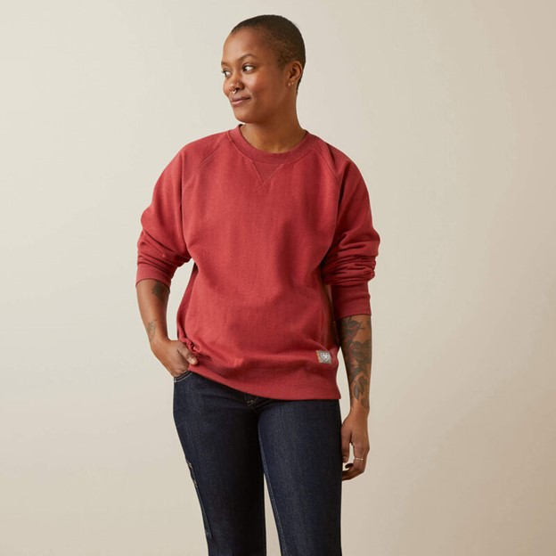 *SALE* LIMITED SIZES & QUANTITIES LEFT!!  Ariat Women's Rebar Workman Washed Fleece Crewneck Sweatshirt - Red Dahlia Heather