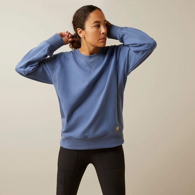 Ariat Women's Rebar Workman Washed Fleece Sweatshirt -Bijou Blue Heather