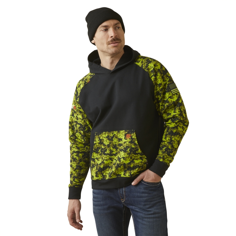 Ariat FR Durastretch™ Patriot Hoodie - Black/ Lime Digi Camo