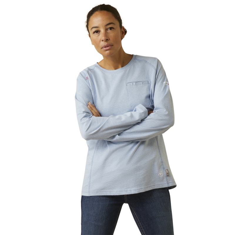 *SALE* ONLY L - XL - 2XL - 2X-PLUS LEFT!! Ariat Women's FR Air Crew L/S Shirt - Colony Blue Spacedye