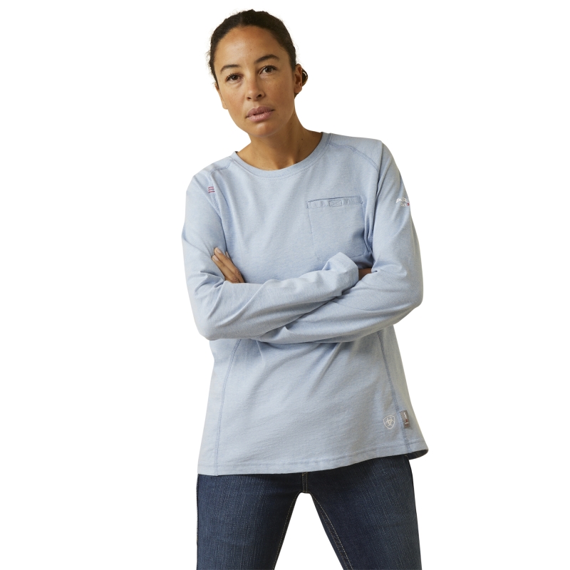 Ariat Women's FR Air Crew L/S Shirt - Colony Blue Spacedye