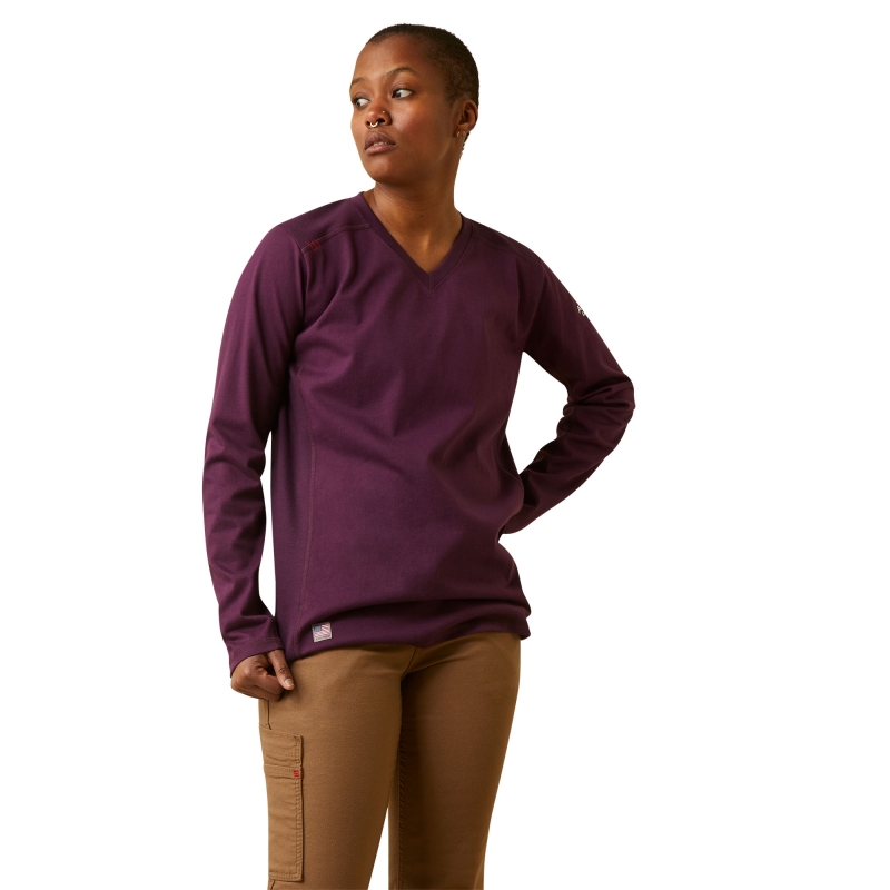Ariat Women's FR AC V-Neck L/S Shirt - Potent Purple
