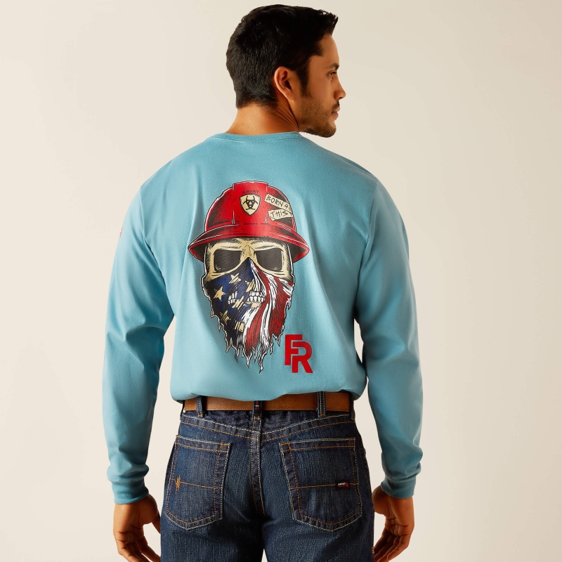 *SALE* ONLY 3XL - 4XL LEFT!! Ariat FR Born For This Graphic L/S Shirt - Stream Blue