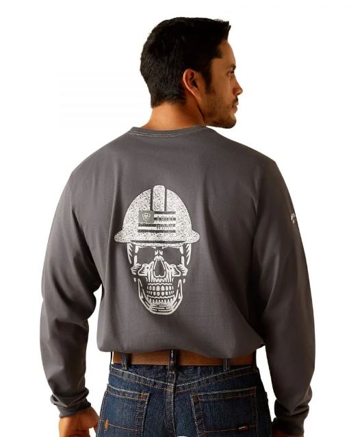 *SALE* ONLY SMALL LEFT!! Ariat FR Roughneck Skull Logo Crewneck L/S Shirt - Charcoal