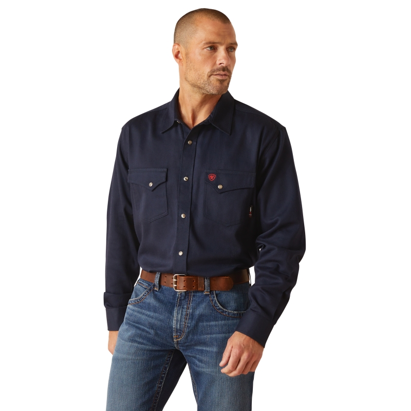 Ariat FR Snap Front Solid Work Shirt - Navy
