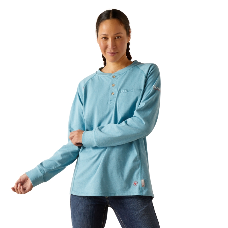 *SALE* LIMITED SIZES & QUANTITIES LEFT!!  Ariat Women's FR Air Henley - Norse Blue Space Dye