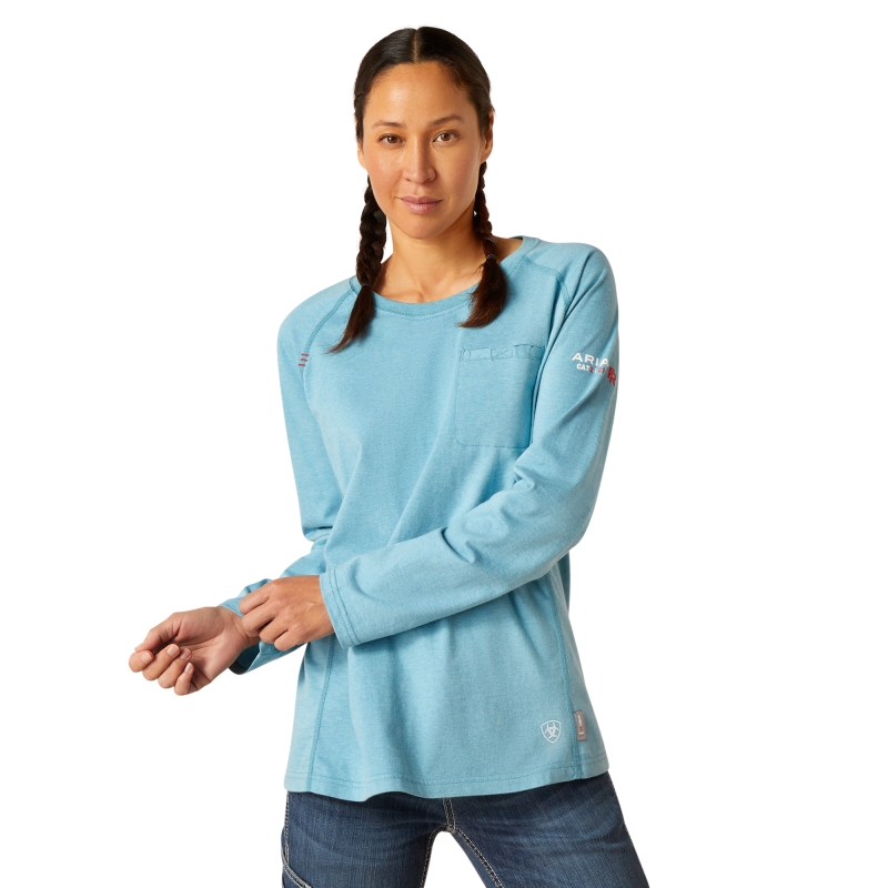 Ariat Women's FR Air Crew L/S Shirt - Norse Blue Space Dye