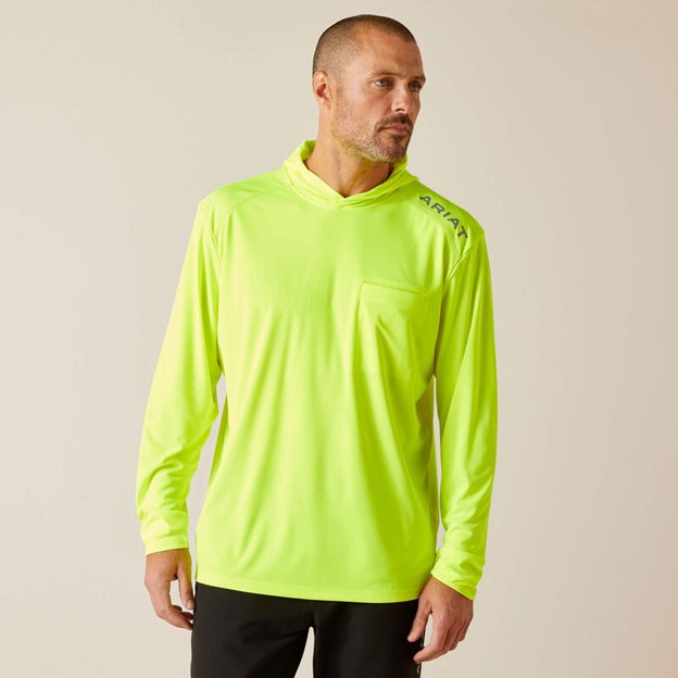 Ariat Rebar Sunblocker Hooded Pocket L/S Shirt - Safety Yellow