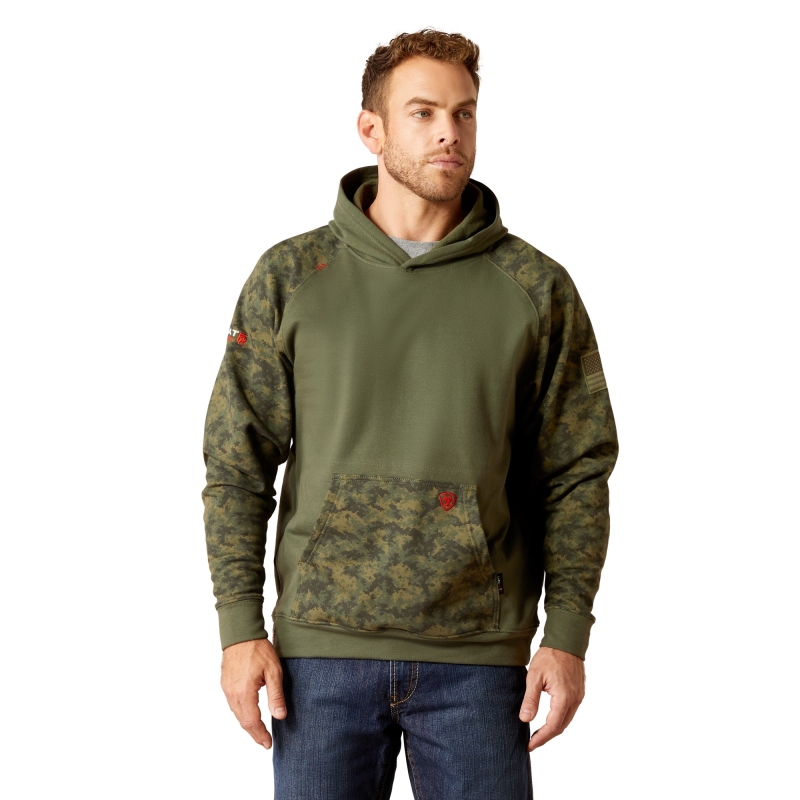 Ariat FR Durastretchâ„¢ Patriot Hooded Pullover Sweatshirt - Beetle/ Digi Camo