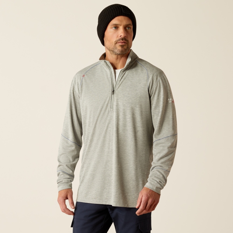 Ariat FR Primo Quarter-Zip Lightweight Dual Hazard Base Layer L/S Shirt - Heather Grey