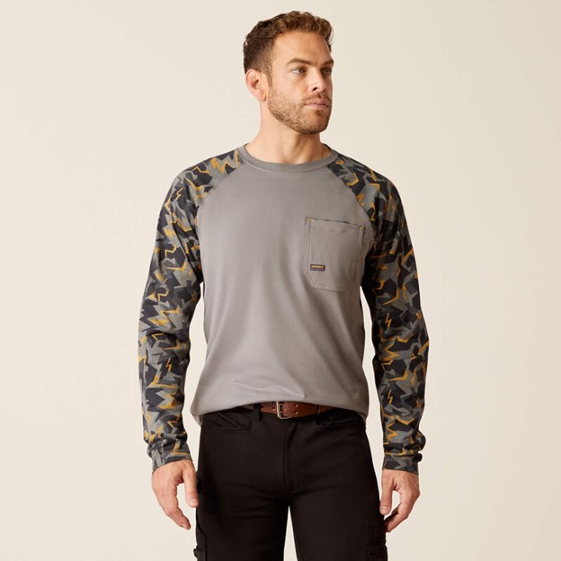 **SALE** LIMITED SIZES AND STOCK!!  Ariat Rebar Workman Baseball L/S Shirt - Charcoal Grey Camo
