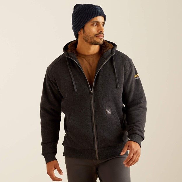 Ariat Rebar All-Weather Sherpa-Lined Full Zip Hoodie - Charcoal Heather
