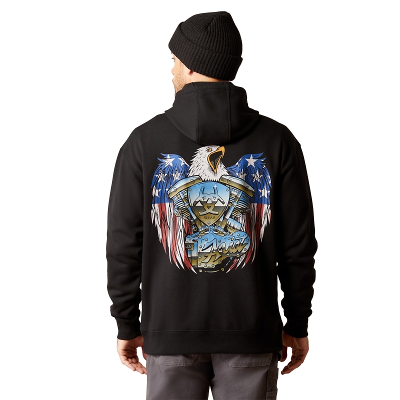 **SALE** LIMITED XL & 2XL LEFT** Ariat Rebar Workman Moto Eagle Hoodie - Black