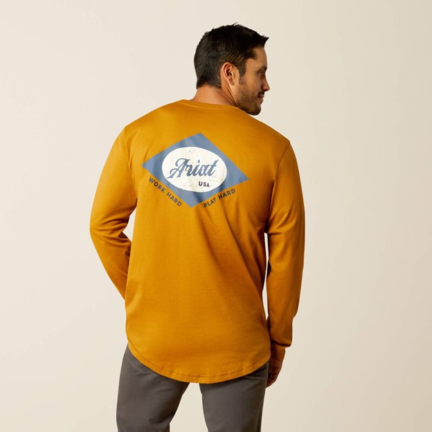 *SALE* ONLY LG, XL,& 2XL LEFT!! Ariat Rebar Workman Diamond Logo L/S Shirt - Golden Brown
