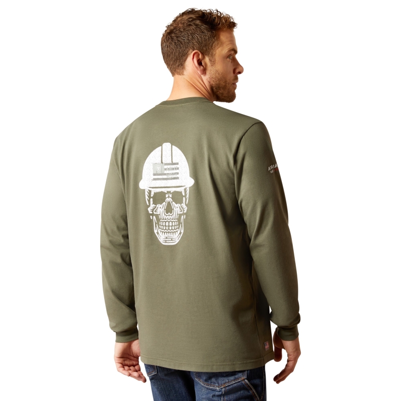 *SALE* ONLY 2XL LEFT!!  Ariat FR Roughneckâ„¢ Skull Logo L/S Shirt - Beetle