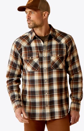 *SALE* ONLY ONE SIZE 2XL-TALL LEFT!! Ariat Harford Retro Fit Snap Front L/S Flannel Shirt - Black