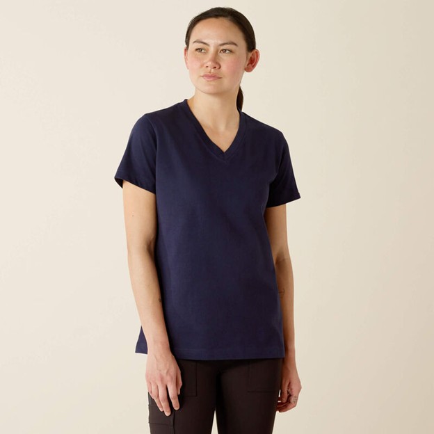 Ariat Women's Cotton Strong Standard V-Neck S/S Shirt - Navy