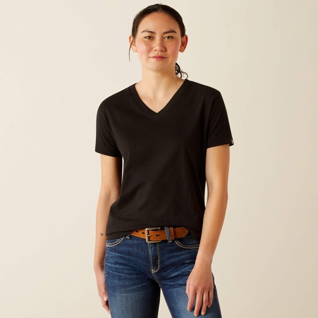 Ariat Women's Rebar Cotton Strong Standard V-Neck S/S Shirt - Black