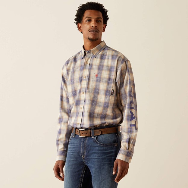 *SALE* LIMITED SIZES & QUANTITIES LEFT!!  Ariat FR Crenshaw Button Front Logo Work Shirt - Moonbeam