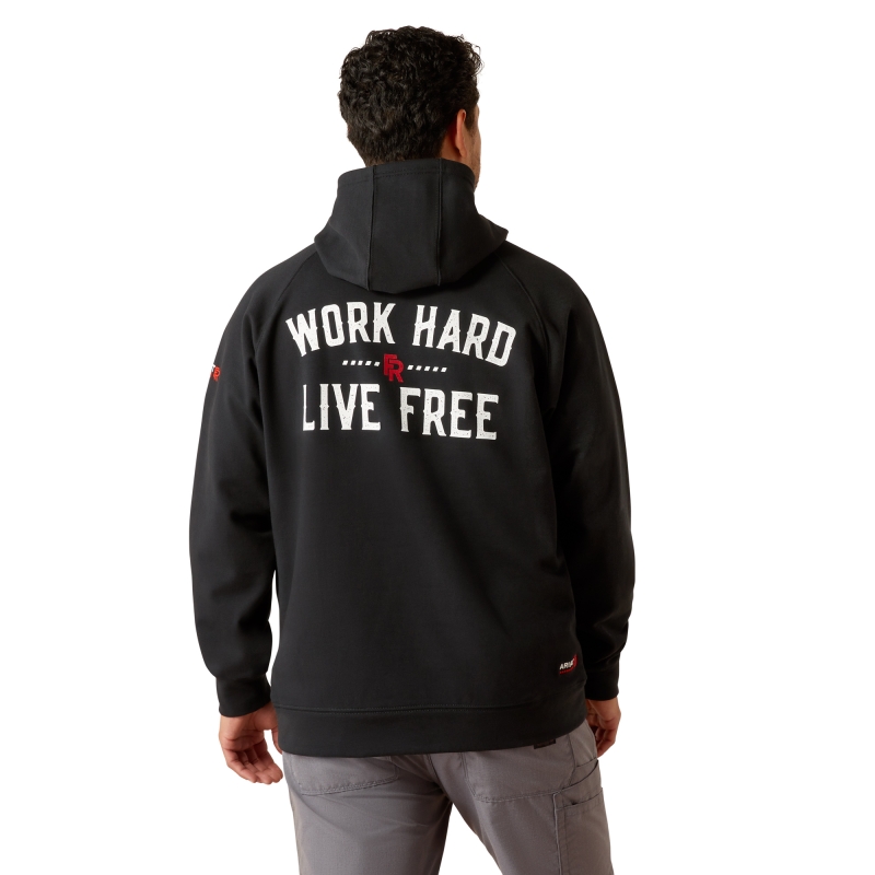 Ariat FR Durastretchâ„¢ Work Hard Live Free Pullover Hooded Sweatshirt - Black