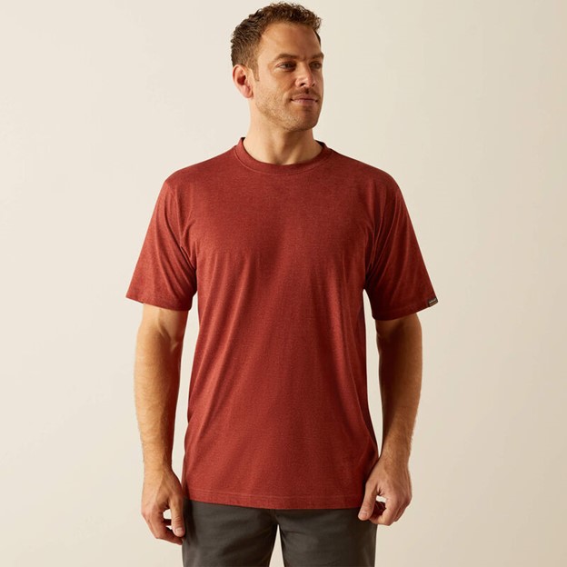 Ariat Rebar Cotton Strong Standard S/S Shirt - Firebrick Red Heather