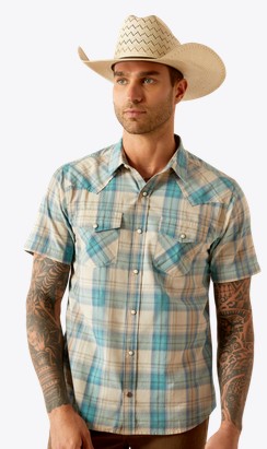 *SALE* ONLY ONE 2XL-TALL LEFT!! Ariat Howland Retro Fit Snap Front S/S Shirt - Turquoise