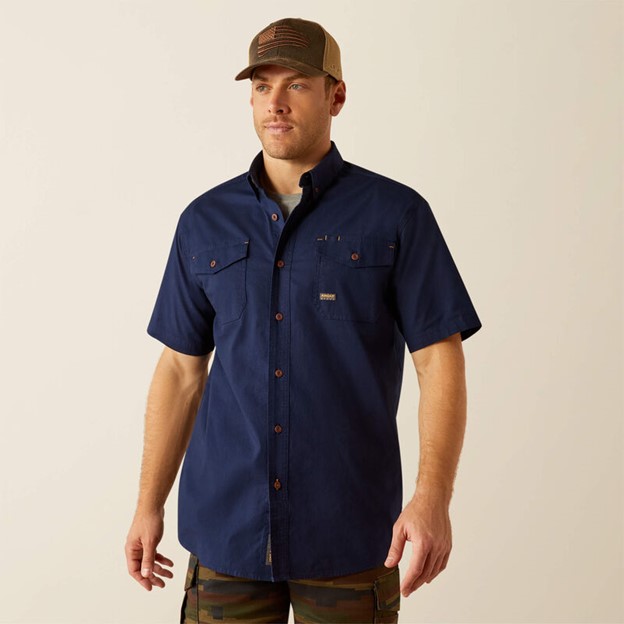 Ariat Rebar Made Tough DuraStretch Button Front S/S Shirt - Navy