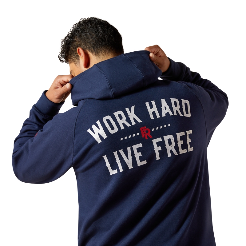Ariat FR Durastretchâ„¢ Work Hard Live Free Pullover Hooded Sweatshirt - Navy