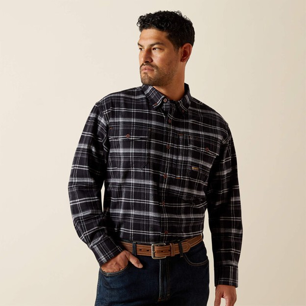 Ariat Rebar Flannel DuraStretch Button Front L/S Work Shirt - Black