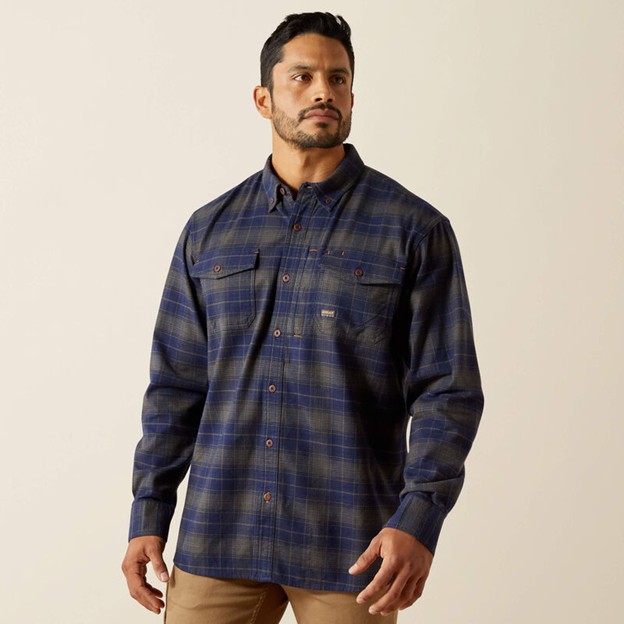 Ariat Rebar Flannel  DuraStretch Button Front L/S Shirt - Navy